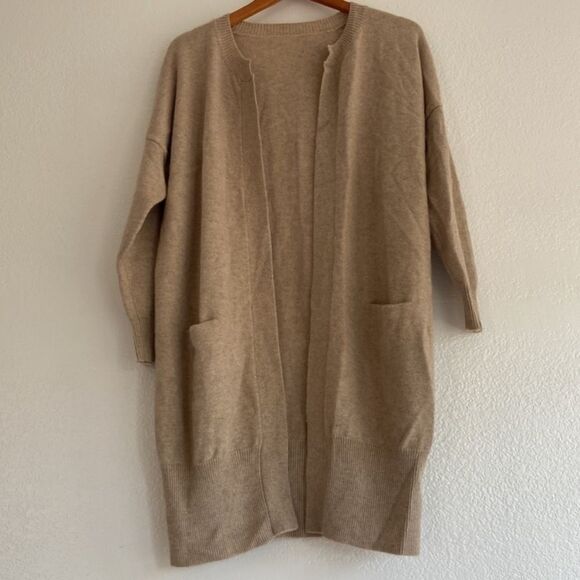 COPY - Oatmeal open front cardigan long sleeves pockets - Picture 3 of 3